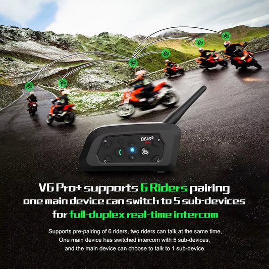 Flex Drive Garage SyncRide™ V6 Pro – 6-Rider Motorcycle Bluetooth Intercom (Waterproof)